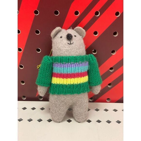 Target Fabric Bear Wearing Striped Sweater Christmas Tree Ornament Wondershop™ - Picture 1 of 2